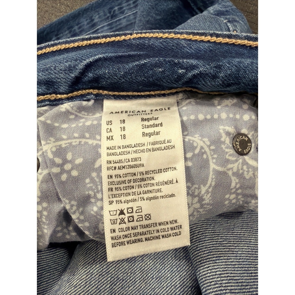 New American Eagle‎ Dreamy Low-Rise Baggy Flare Simply Dark Raw Hem Jean 18 34W - Picture 5 of 9